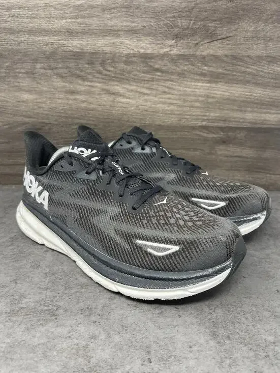 HOKA Clifton 9 Sneakers Mens Size 10.5 2E Wide Black White One One - Picture 4 of 11